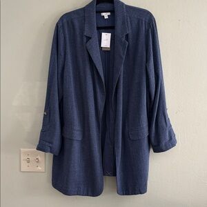 J. Jill Blue Slat Open Front Tab Sleeve Blazer Jacket XL NWT